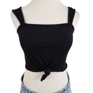 Forever 21 Tank Top Women's Small Ribbed Knit Crop Twist Knot Front Shirt Black